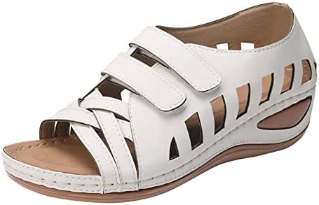 USYFAKGH, дамски сандали на равна подметка с каишка на щиколотке, реколта бродирани римски сандали на танкетке