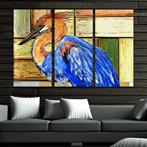 Стенно Изкуство за Всекидневната, Живопис с маслени бои Върху Платно В Голяма Рамка Синьо Перо на Птица Дървена