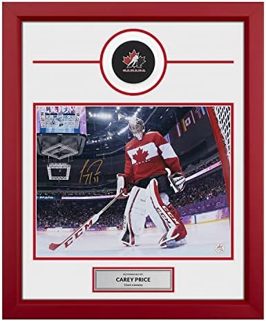 Рамка за Олимпийските шайби 20х24 с автограф на Кери Прайс в националния отбор на Канада - Снимки на НХЛ с автограф
