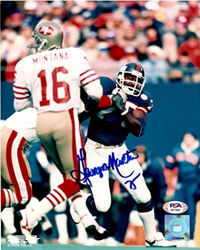 Джордж Мартин с автограф и подпис на 8x10 снимка NFL New York Giants PSA COA