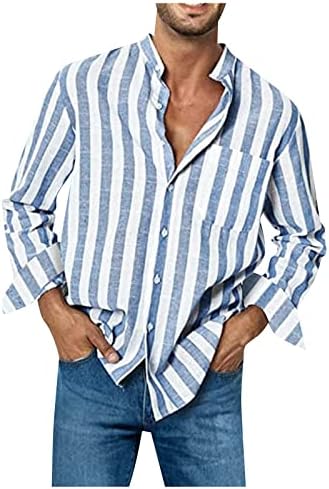 Ризи за Мъже, Мъжка Мода Случайни Джобен Шарени Топ с Дълги Ръкави и копчета, Ризи