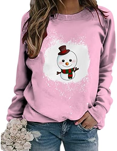 Дамски блузи, Мода 2023, Коледна Туника с дълъг ръкав и кръгло деколте, Потник, Сладък Пуловер с Снеговиком, Свободни