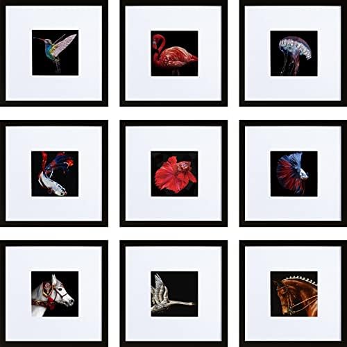 Комплект от 9 Черни рамки за снимки HEART ART 8х8, За показване на снимки 4x4 с Мат или 8х8, без Подложка, Квадратни