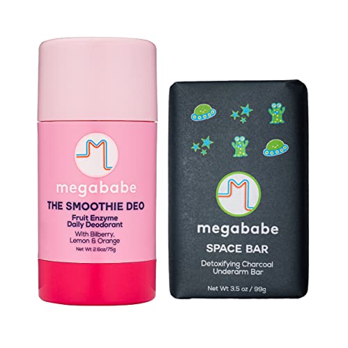 Комплект от 2 теми Megababe за подмишниците - Ежедневен Дезодорант Ласкател Deo 2,6 грама и сапун за Детоксикация