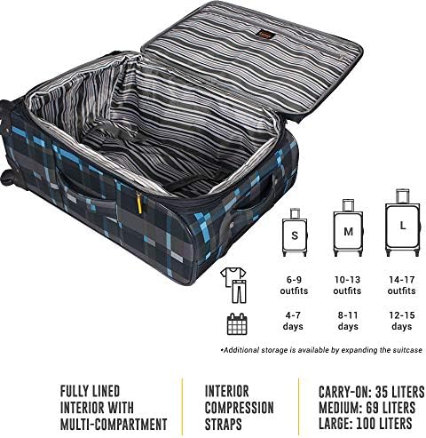 Дизайнерска колекция на багаж Лукас - Разтегателен 24-инчовата чанта Softside Bag - Здрав ultralight карирани куфар