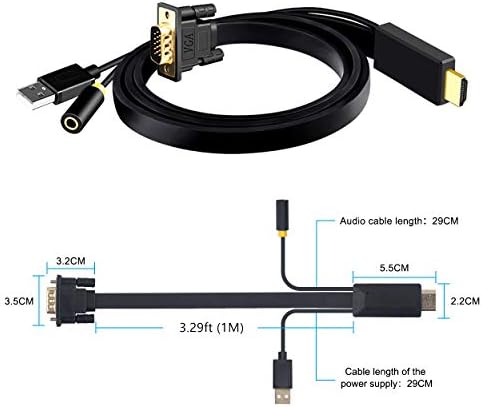 Кабел-адаптер AIMOS HDMI-VGA с аудиопортом 3,5 мм (само с HDMI към VGA), съвместим с компютър, настолен компютър,