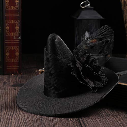 Малка шапка вещица, ретро, черна шнола за коса с цвете вещици, декоративни аксесоари за коса за Хелоуин за парти