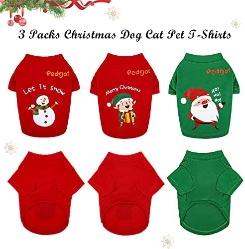 Pedgot, 3 Коледно опаковане на ризи за кучета, Дядо Коледа, Снежен човек, Елф, Коледно Облекло за домашни любимци,