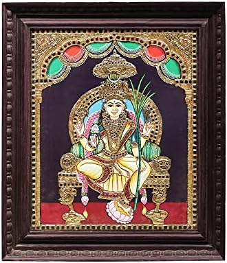 Екзотична Индия 18 x 22 Модел на Богинята Раджараджешвари Танджоре | Традиционните Цветове С 24-Каратово злато |
