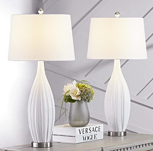 Керамични Настолни лампи Maxax, Комплект от 2 лампи за дневна, Височина 31 инча, Модерни Бели Нощни Лампи с Бяла