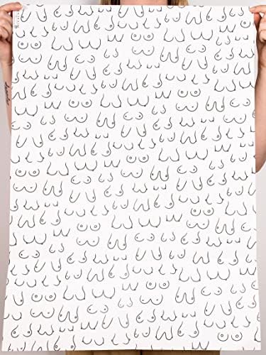 Амбалажна хартия CENTRAL 23 за жени - Фигура с драсканици на гърдата - 6 листа подарък опаковки с бирками - Черно-бяла - Амбалажна хартия за рожден ден - Булчински душ - свет