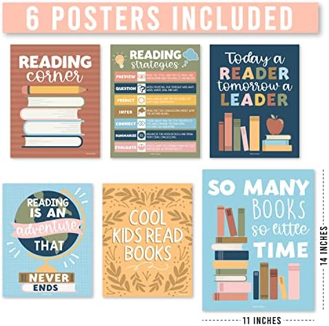 6 Цветни Плакати за четене В клас, Библиотека украса За училище - Плакати за четене В началното училище, Комплекти дъски за четене В класните стаи, Интериор на Кът за