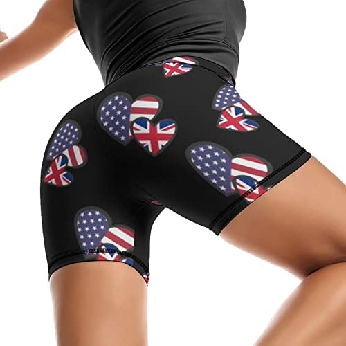 Сърцата На Американския Флаг На Англия Дамски Спортни Къси Панталони За Йога Меки Еластични Спортни Шорти За Бягане
