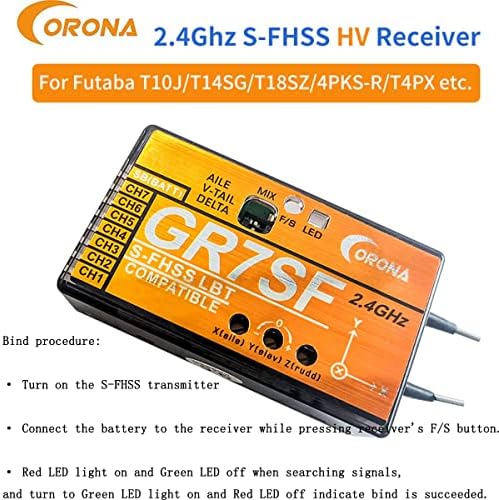 Corona GR7SF 2,4 Ghz 7-канален приемник S. Bus с 3-Кратно Гироскопом Futaba S-FHSS Съвместим Предавател T6J T8J